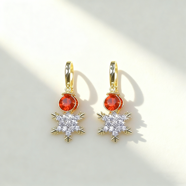 Ruby Snowflake Double-Layer Earrings