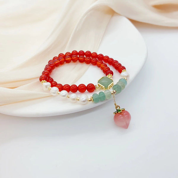 Peach Pendant Natural Agate Bracelet