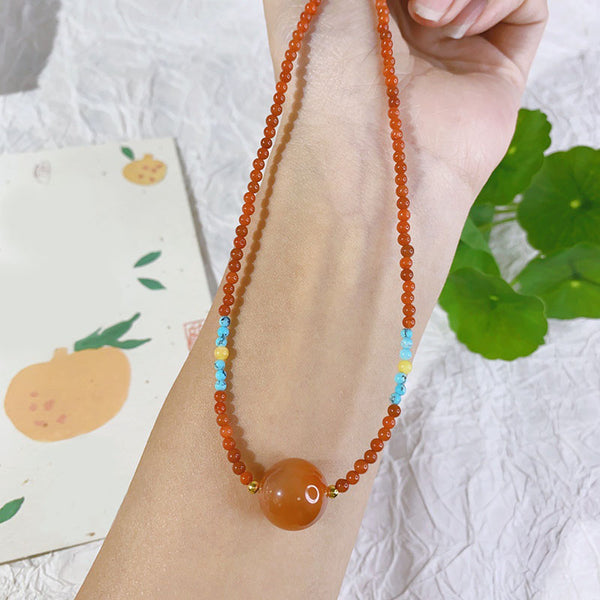 Big Round Bead Natural Agate Necklace