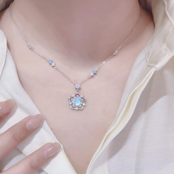 Celestial Moonstone Flower Necklace