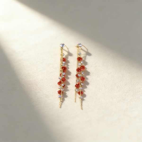 Rose Cluster Tassel Earrings