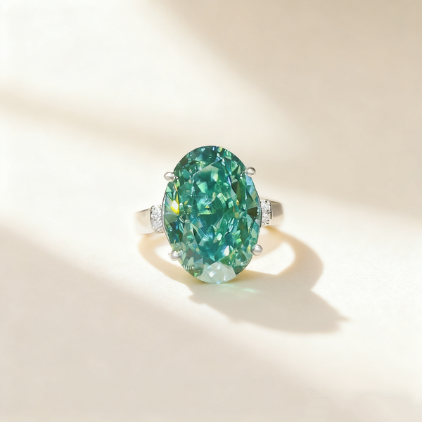 Green Frosted Oval-Cut Diamond Ring