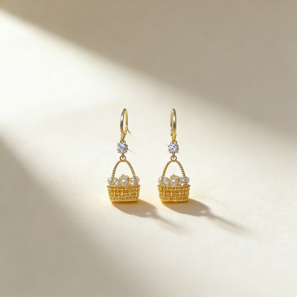 Pearl & Diamond Flower Basket Earrings