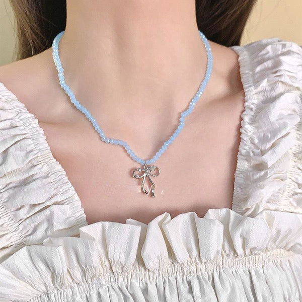 Bow Knot Natural Crystal Necklace