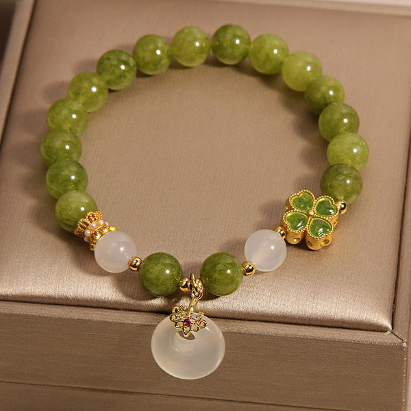 Green four-leaf clover Natural Emerald Jade Stone bracelet