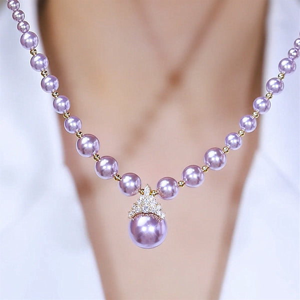 Diamond-studded Purple Natural Freshwater Pearl Necklace