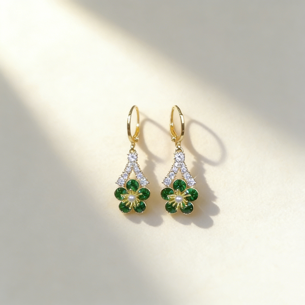 Christmas Green Flower Earrings
