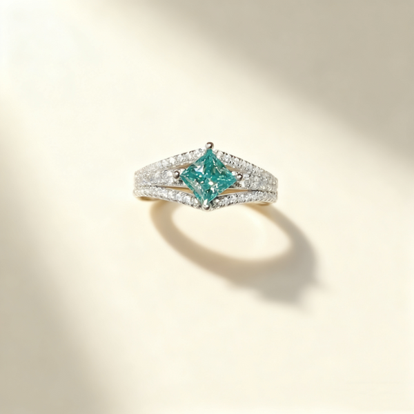 Green Princess-Cut Diamond Ring
