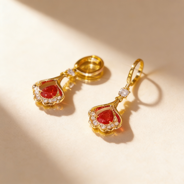 Ginkgo Leaf Ruby Earrings