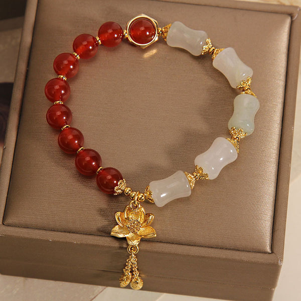 Bamboo Lotus Natural Agate Bracelet