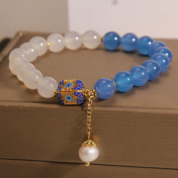 Blue and White Exquisite Natural Agate Bracelet