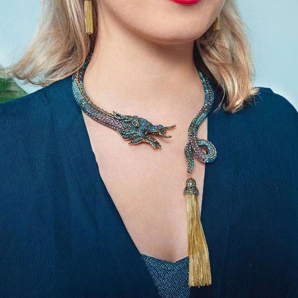 Dragon Necklace Earrings with Tassels