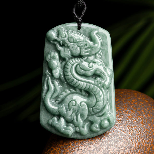 Dragon Roars the World Natural Emerald Jade Stone Necklace