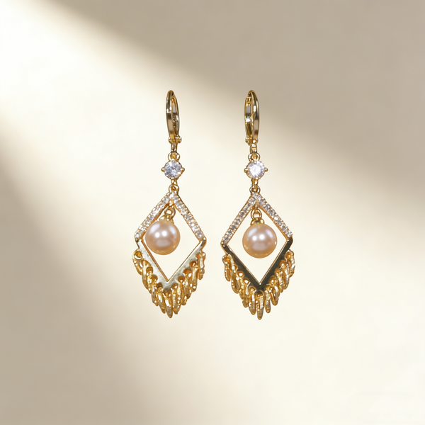 Pearl Geometric Tassel Earrings