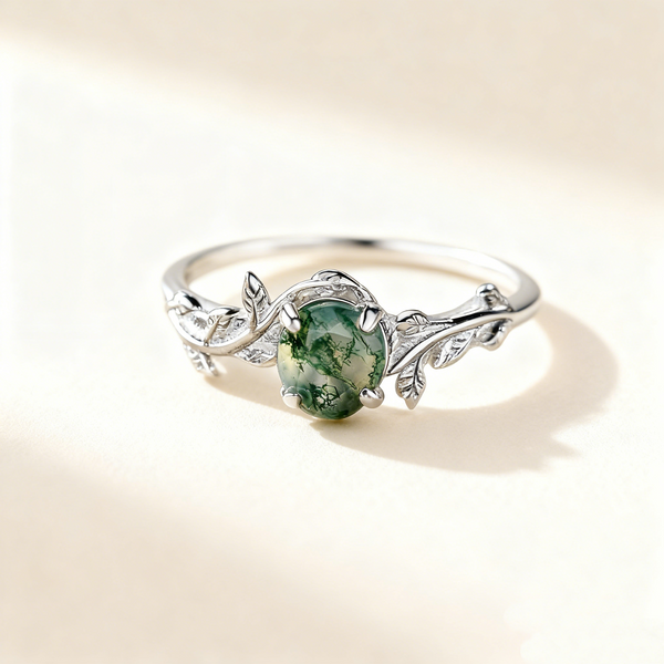 Moss Agate Vine Ring