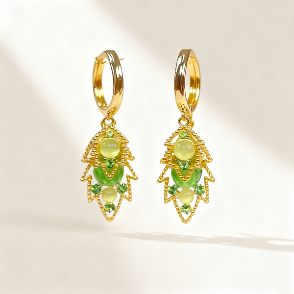 Double Layer Natural Green Crystal Earrings
