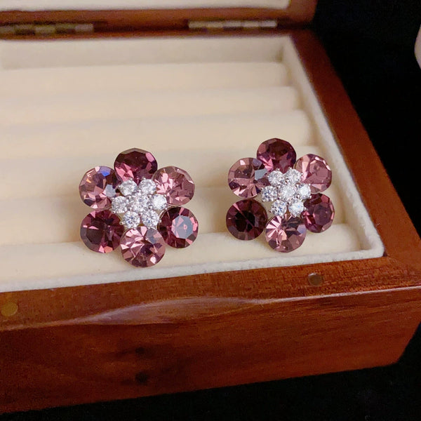 Purple natural crystal flower earrings