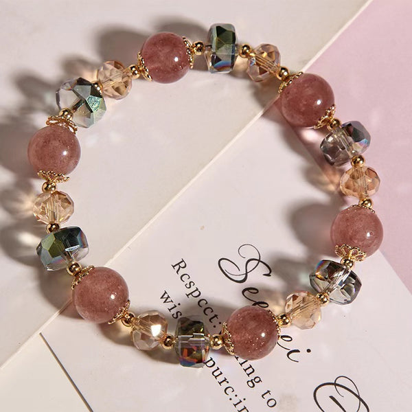 Mixed natural strawberry crystal bracelet