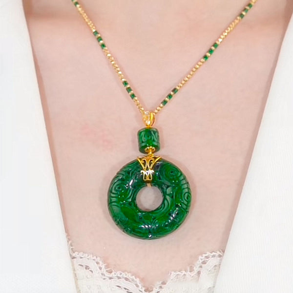 Carved Natural Emerald Jade Stone Necklace