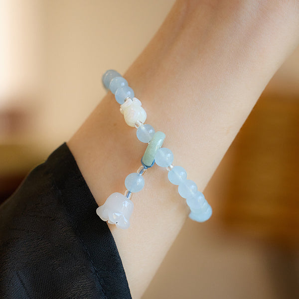 Lily of the Valley and Pumpkin Natural Emerald Jade Stone Bracelet