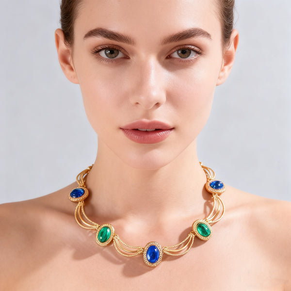 18K Gold Blue & Green Agate Necklace