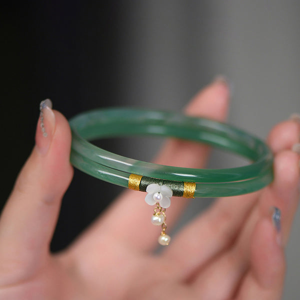 Slim Natural Emerald Jade Stone Bracelet