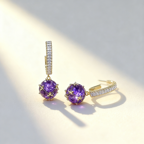 Purple Diamond Ball Earrings