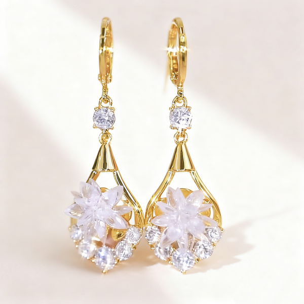 Frosted Flower-Cut Gold Earrings