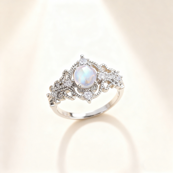 Hollow Moonstone Pavé Ring
