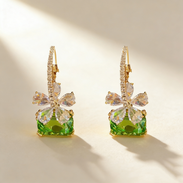 Square Gemstone Floral Earrings