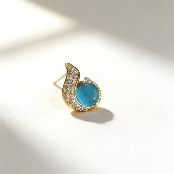 Elegant Sea Blue Gemstone Stud Earrings