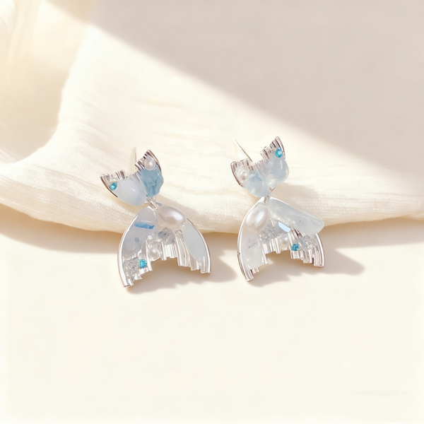 Natural Crystal Mermaid Tail Pearl Earrings