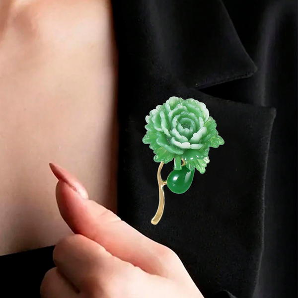 Elegant green peony brooch