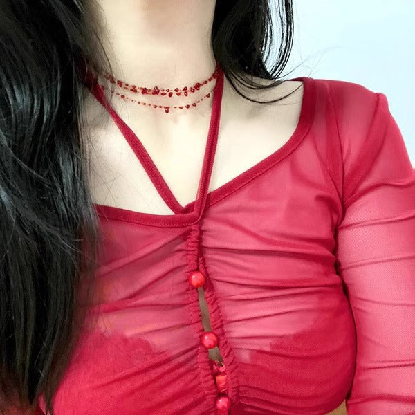 Blood Red Minimalist Necklace Bracelet