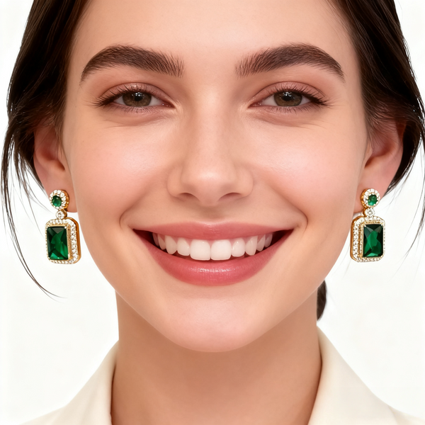 Emerald Agate & Diamond Earrings