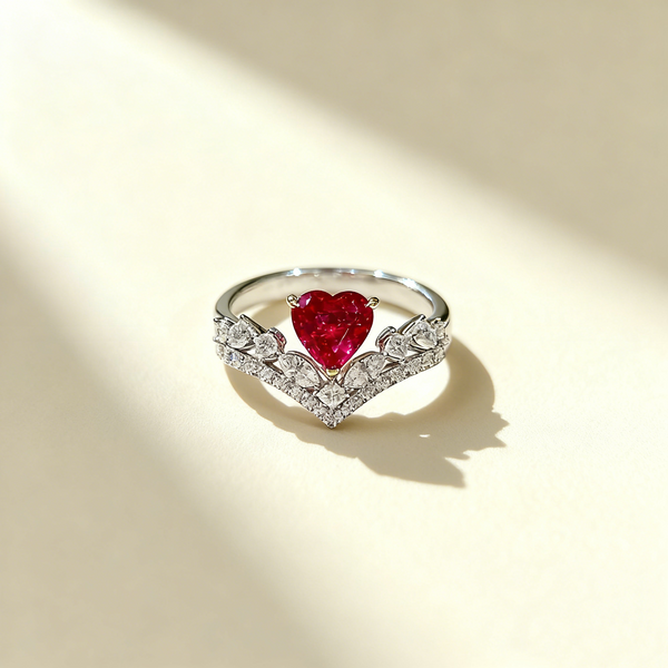 Ruby Heart Crown Ring