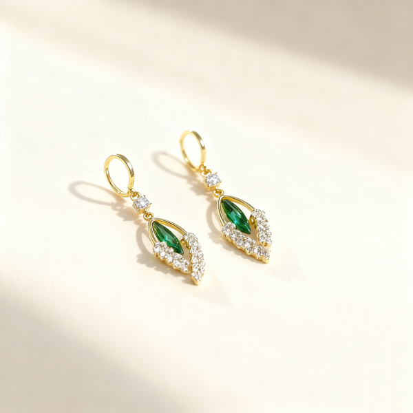 Emerald Wheat Leaf Earrings