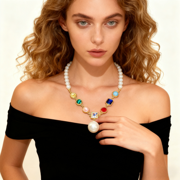 Multicolor Crystal & Pearl Necklace