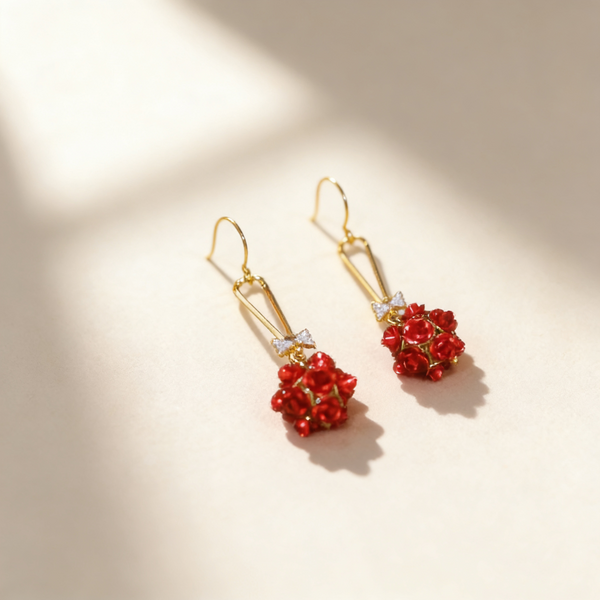 Red Rose Bow Earrings