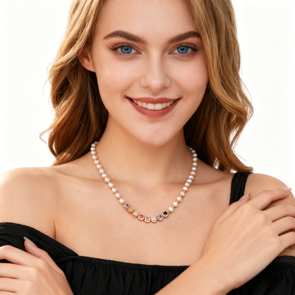 18K Gold Multicolor Agate & Pearl Necklace