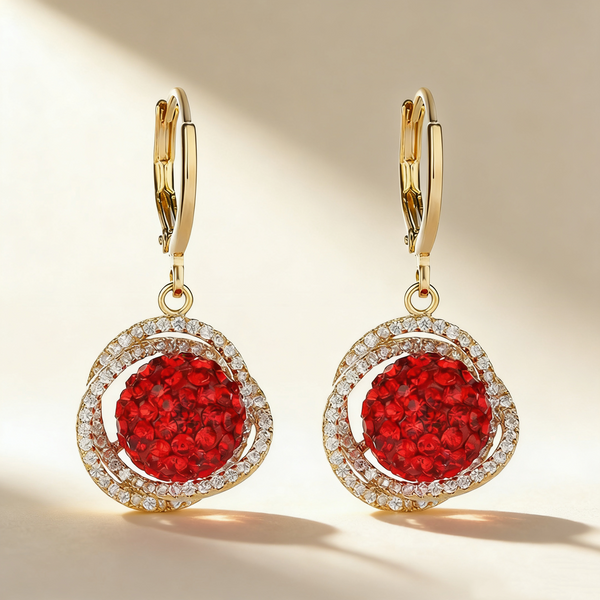 Red Gemstone Wrapped Hoop Earrings