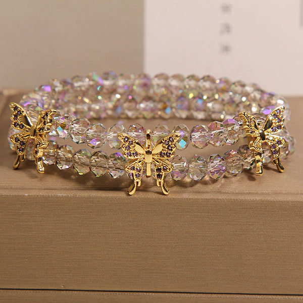 Butterfly double layer natural crystal bracelet