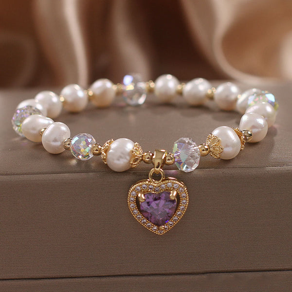 Amethyst heart natural freshwater pearl bracelet