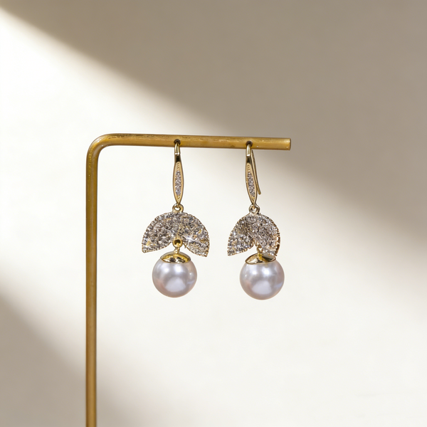 Leaf and Pearl Earrings