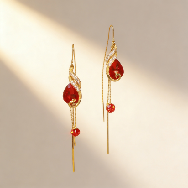 Ruby Peacock Tassel Earrings