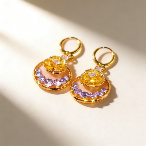 Tulle Rose & Amethyst Earrings