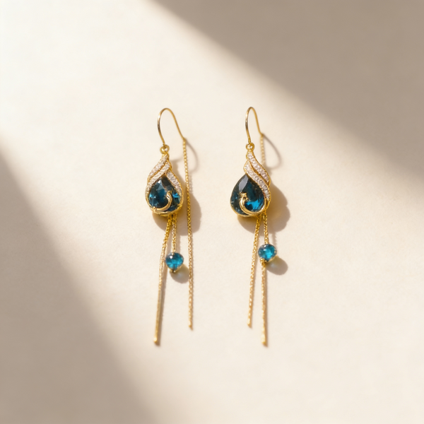 Blue Sapphire Peacock Tassel Earrings