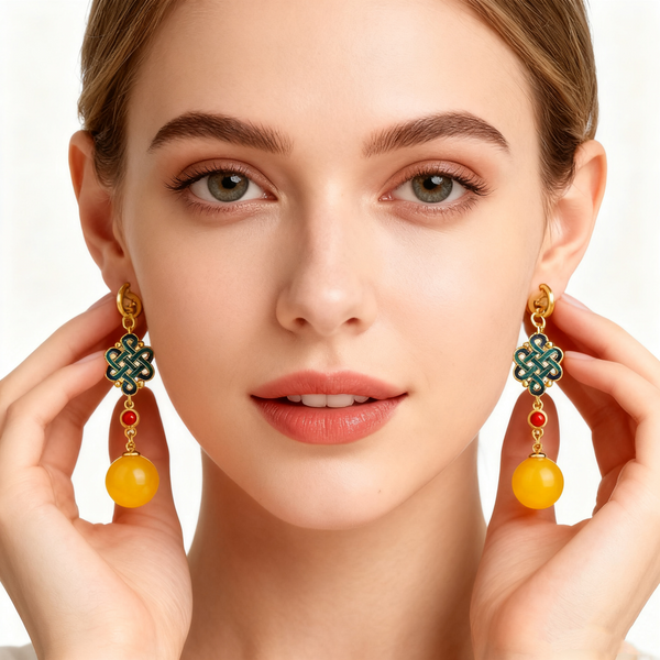 18K Gold Amber Earrings