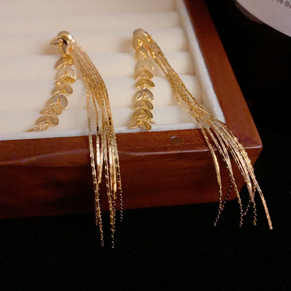 Wheat ear long tassel earrings