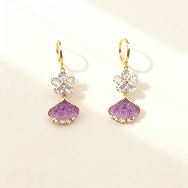 Flower & Leaf Amethyst Earrings